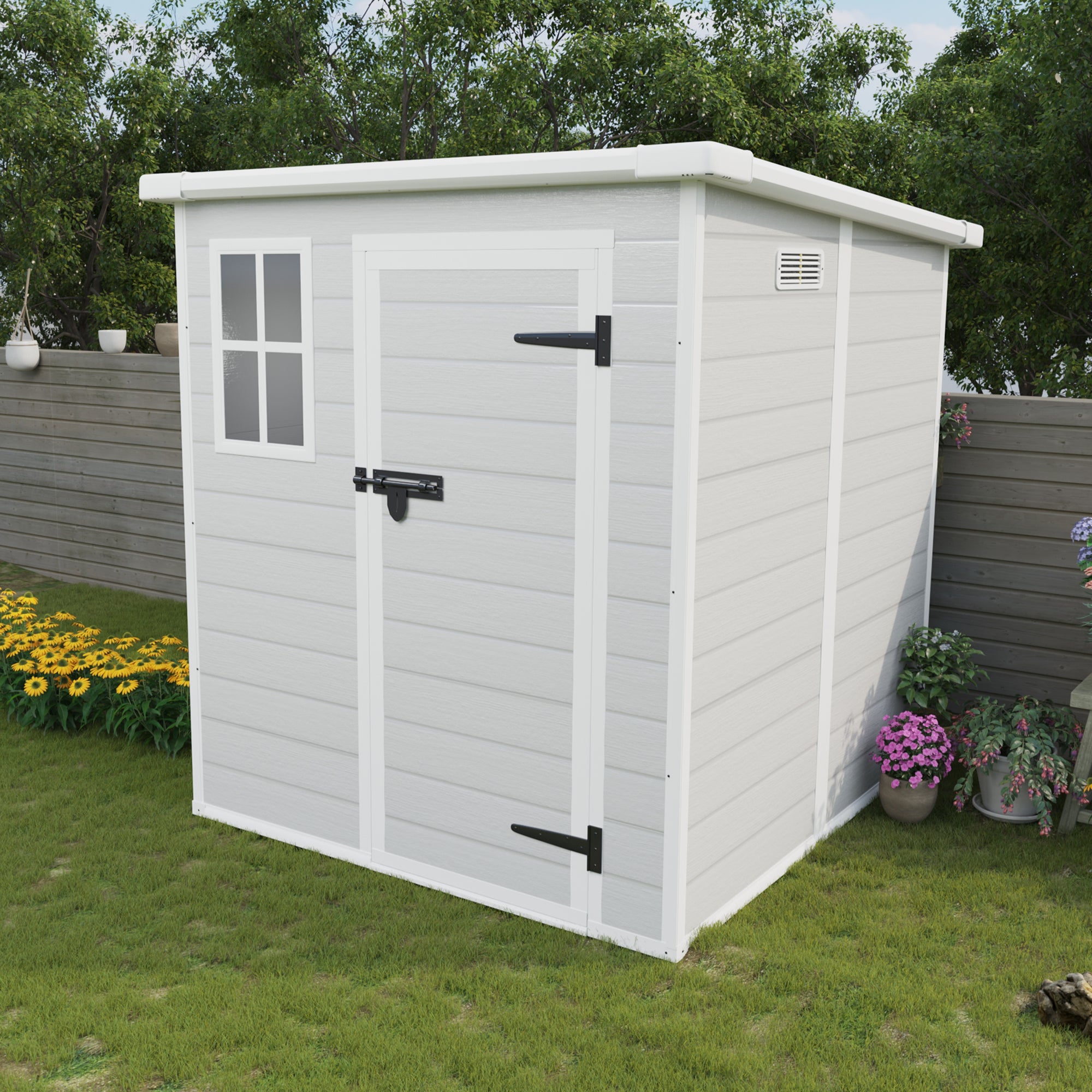 6X6 Ft Storage Shed, Waterproof Resin Outdoor Storage Shed With Floor & Window & Lockable Doors And Vents, Tool Shed For Bike, Garden, Backyard,Lawn, All Weather Use, Light Grey Gray Primary Living Space Polypropylene