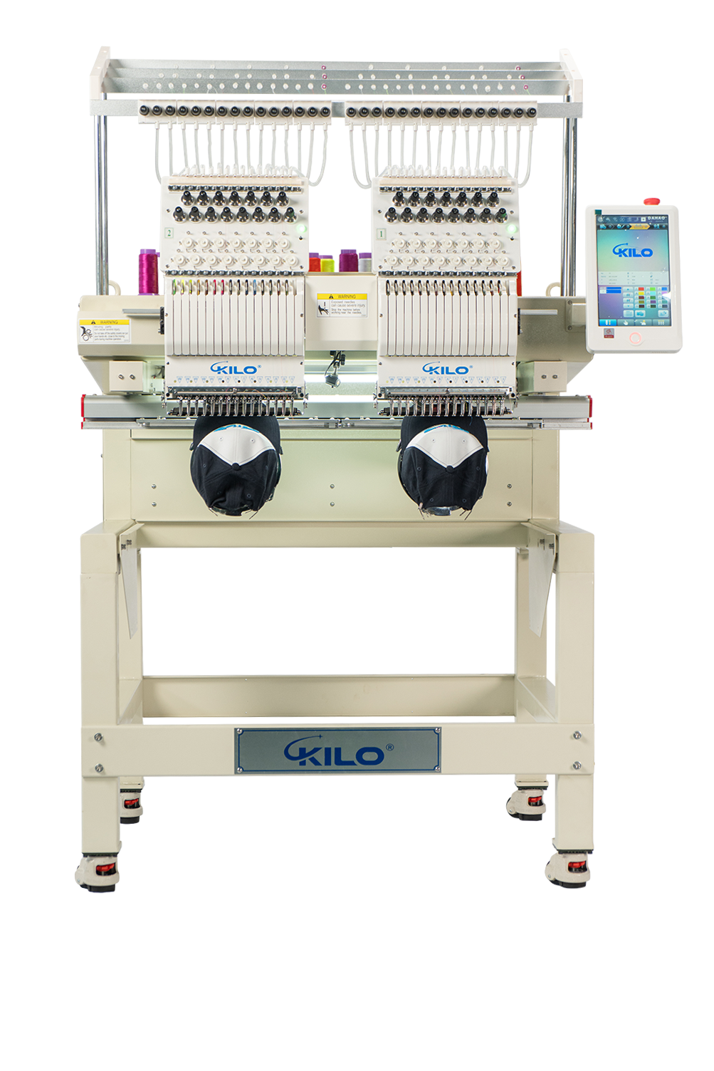 Double Head Computerized Commercial Embroidery Machine, 15 Needles 17.7X15.7 Inches Embroidery Area, Industrial Embroidery Machine For Hat For Cap Hat Graphic Embroidery White Green Metal