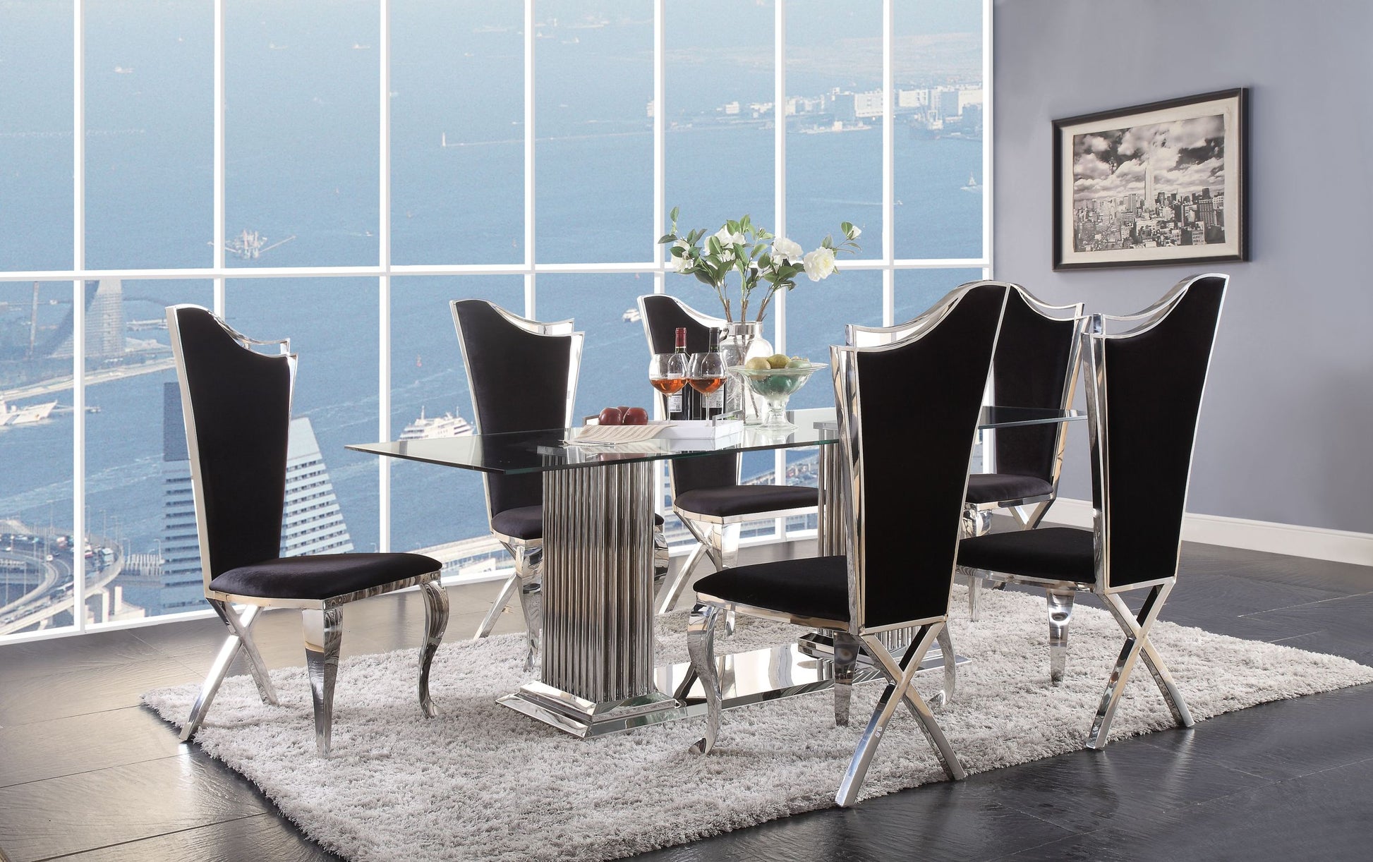 Black And Stainless Steel Side Chair With X Shaped Back Leg Set Of 2 Solid Black And Silver Dining Room Modern Side Chair Solid Back Set Of 2 Wood Fabric