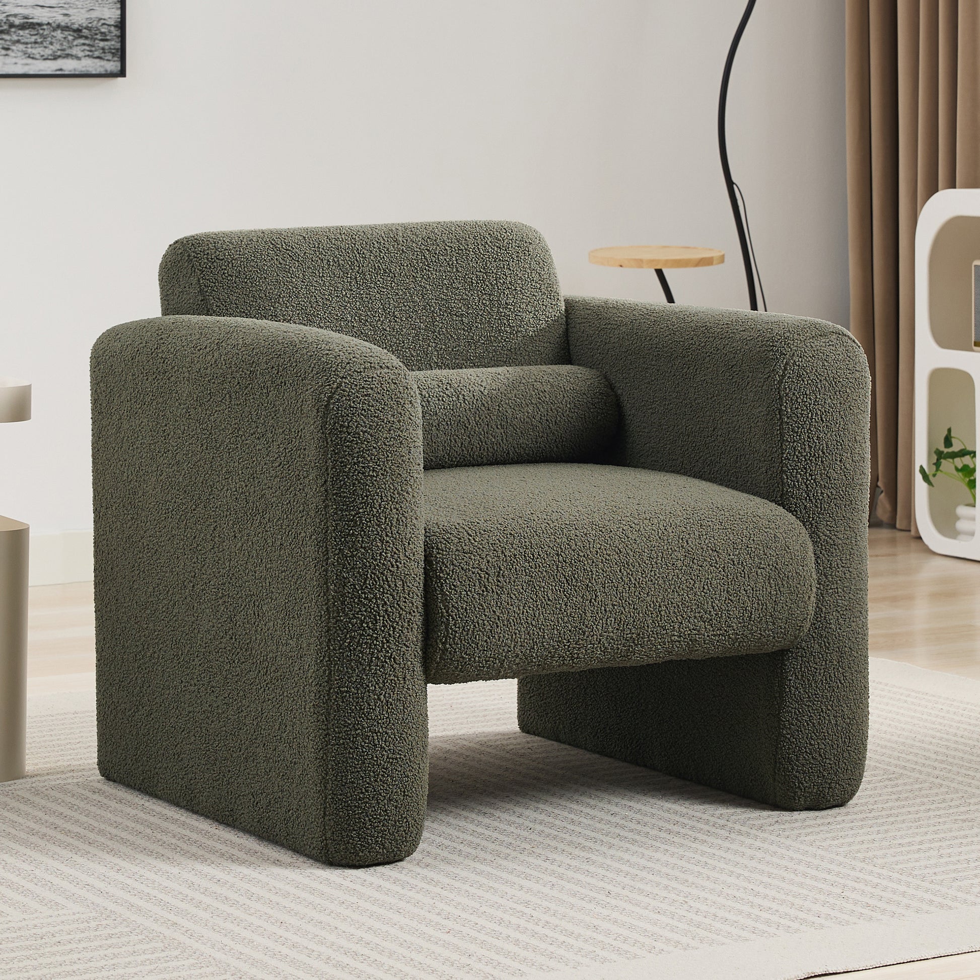 Modern Accent Chair Lambskin Sherpa Fabric Upholstered Comfy Reading Arm Chair Soft Padded Armchair With Back And Pillow For Living Room Bedroom Reception Waiting Room Office,Seaweed Green Seaweed Green Primary Living Space Upholstered