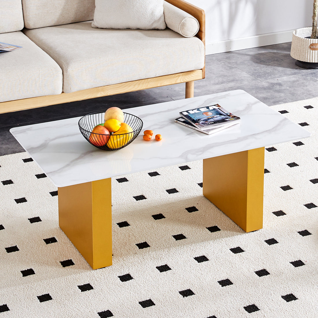 Modern Minimalist Tempered Glass With Sticker Desktop Coffee Table And Dining Table, Paired With Golden Mdf Decorative Columns. Computer Desk. Game Table. Ct 1546 Golden Mdf Glass