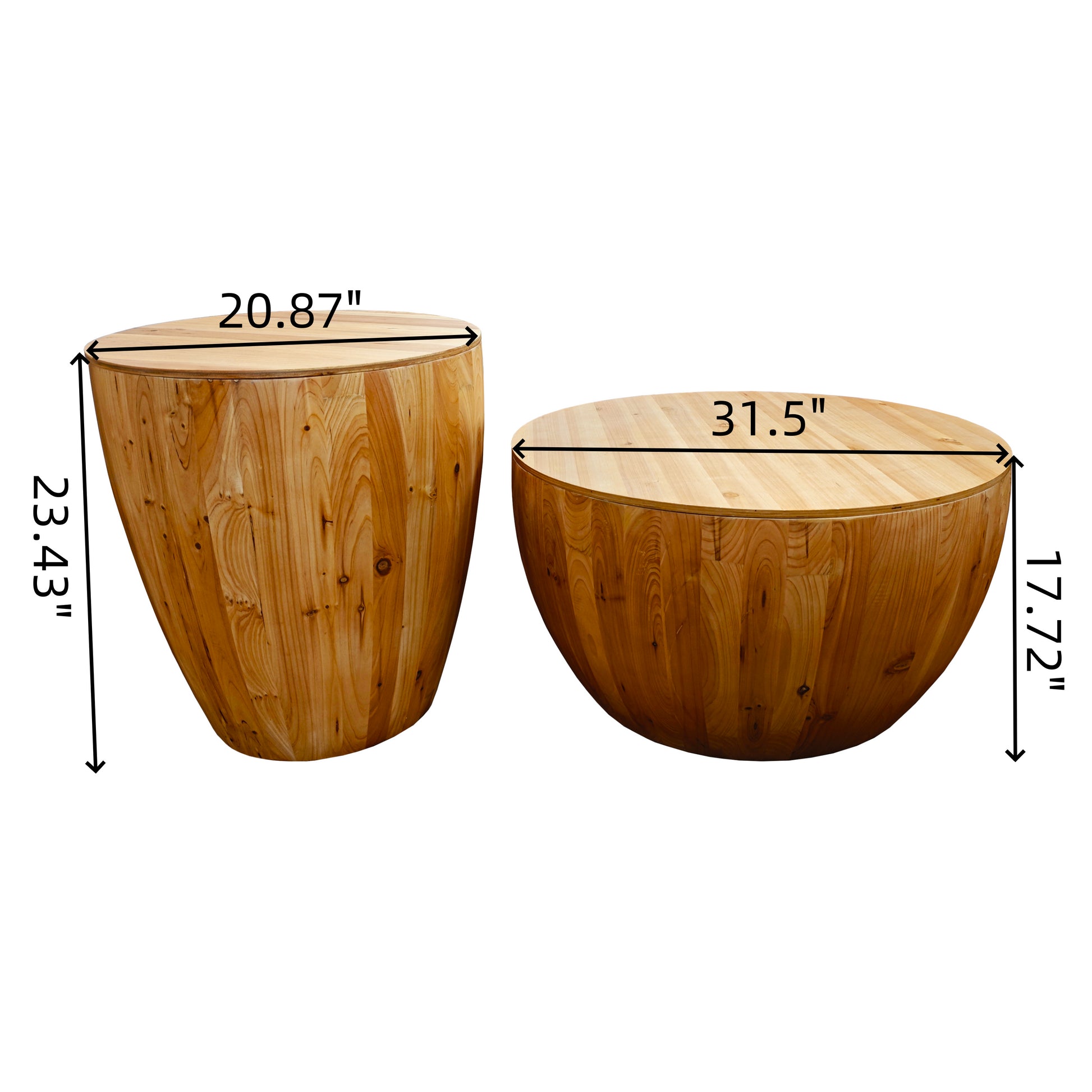 Vintage Style Bucket Shaped Coffee Table Set For Office, Dining Room And Living Room Set Of Two Pieces Same Sku:W757S00013 Natural Solid Wood Mdf