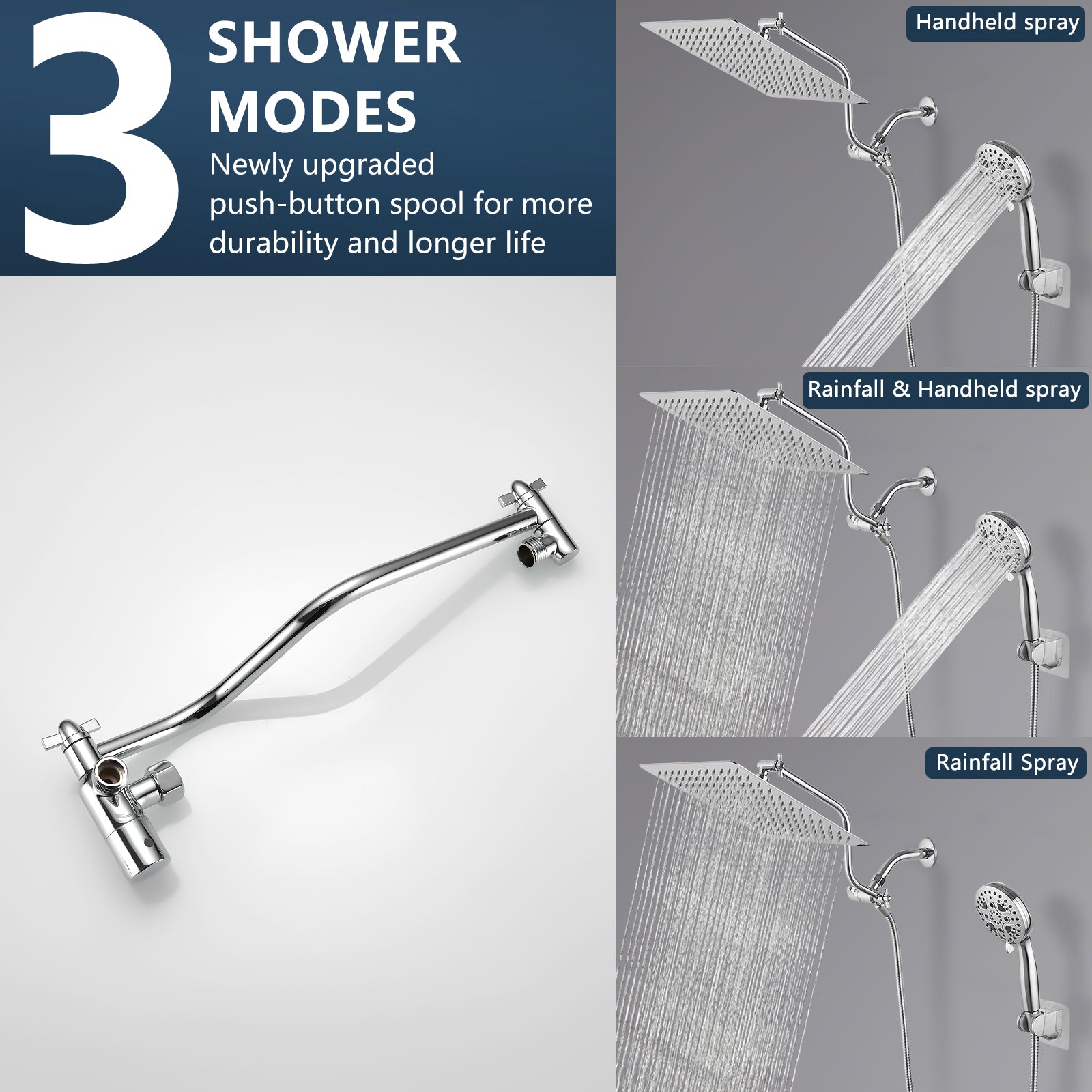 Chrome Shower System 12 Inch Bathroom Luxury Rain Mixer Shower Combo Set Wall Mounted Rainfall Shower Head And Handheld System Shower Faucet Set Chrome Bathroom Classic,Contemporary,Luxury,Modern Ceramic Stainless Steel