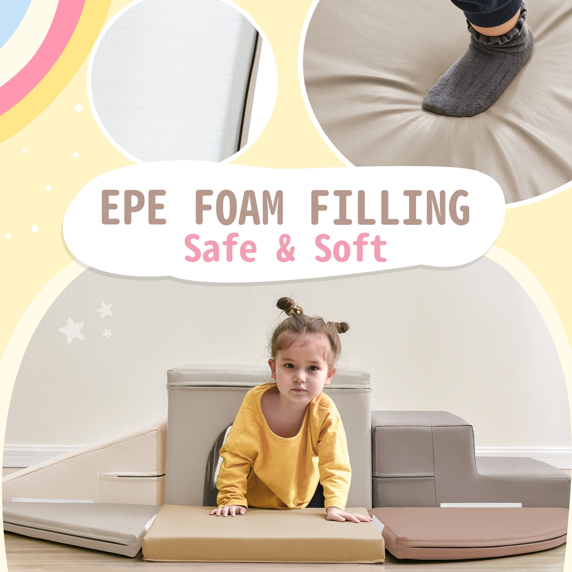 Soft Climb And Crawl Foam Playset 9 In 1Safe Soft Foam Nugget Block For Infants, Preschools, Toddlers, Kids Crawling And Climbing Indoor Active Play Structure Beige Foam