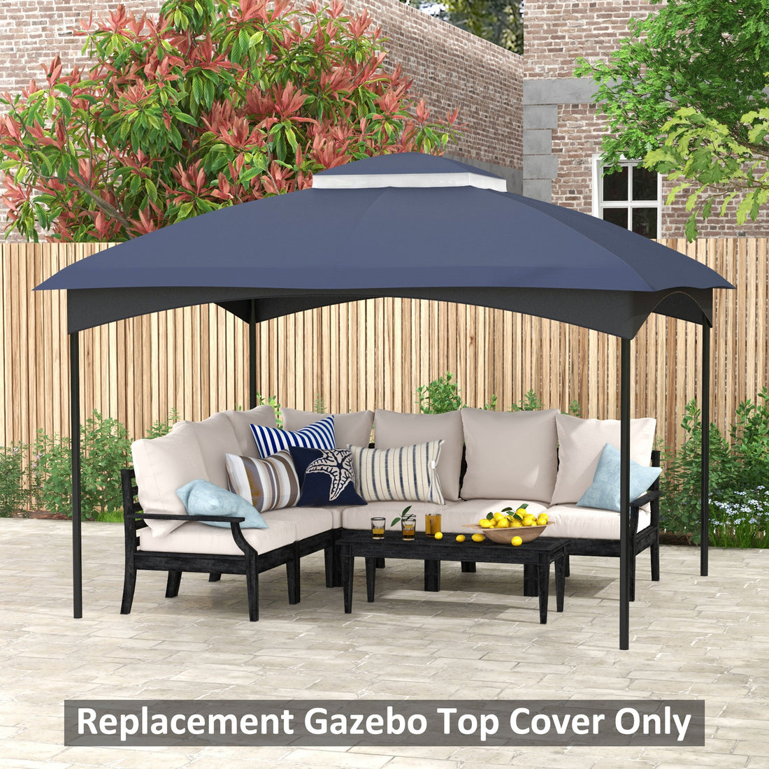 Outsunny 10' X 12' Gazebo Canopy Replacement, 2 Tier Outdoor Gazebo Cover Top Roof With Drainage Holes, Top Only , Dark Blue Blue Polyester
