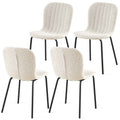 Off White Boucle Dining Chairs Set Of 4,Mid Century Modern Upholstered Pu Leather Chairs,For Kitchen Dining Room Off White Dining Room Foam Dry Clean Modern Dining Chairs Set Of 4 Or More Boucle