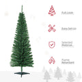 Homcom 5' Artificial Pencil Christmas Tree, Slim Xmas Tree With 294 Realistic Branch Tips And Plastic Stand, Green Green Plastic