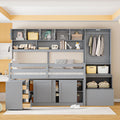 Twin Size Wooden Loft Bed Big Storage With Under Bed Desk, With Drawers, With Shelves, Gray Twin Gray Plywood