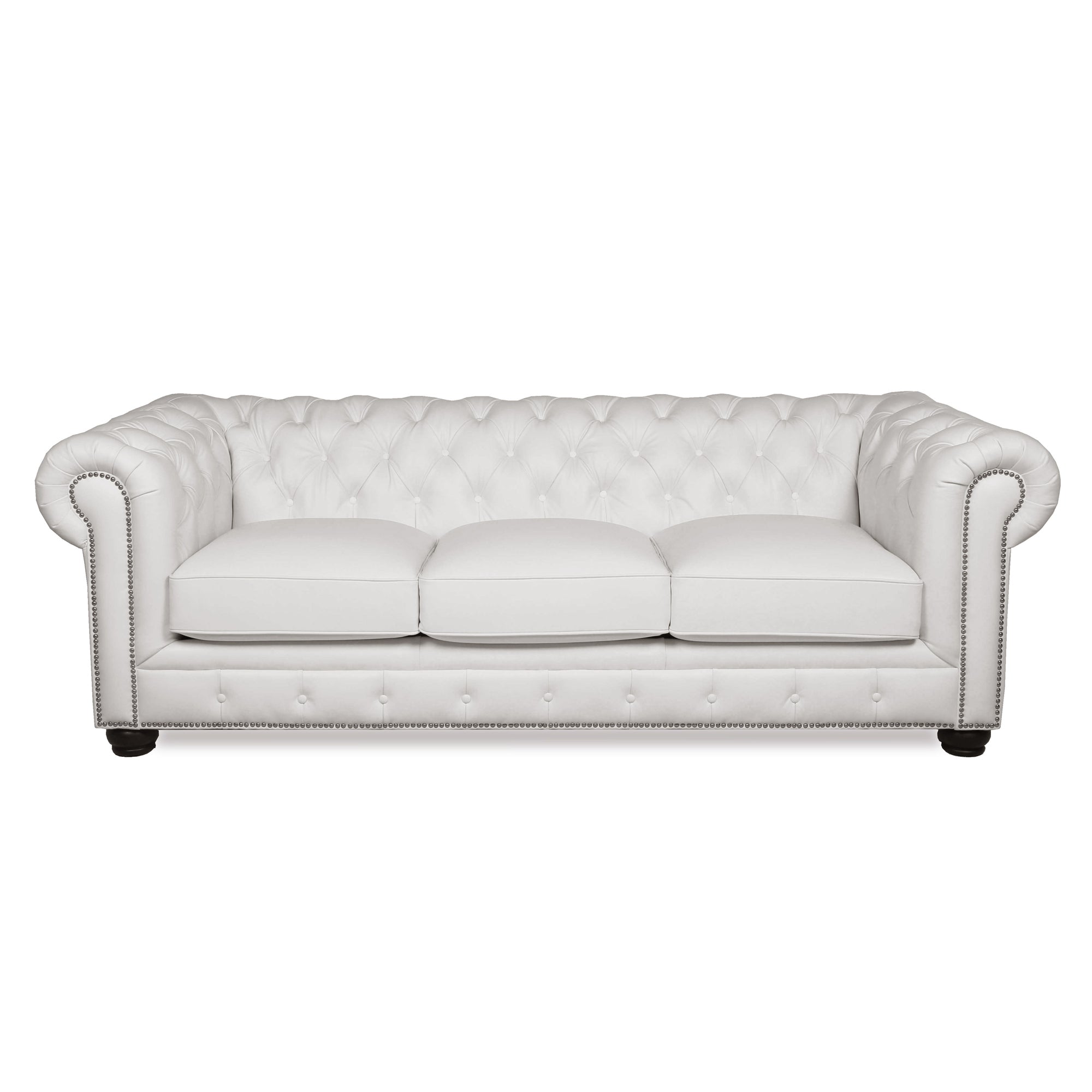 Traditional Tufted Leather Chesterfield Sofa White Leather 3 Seat