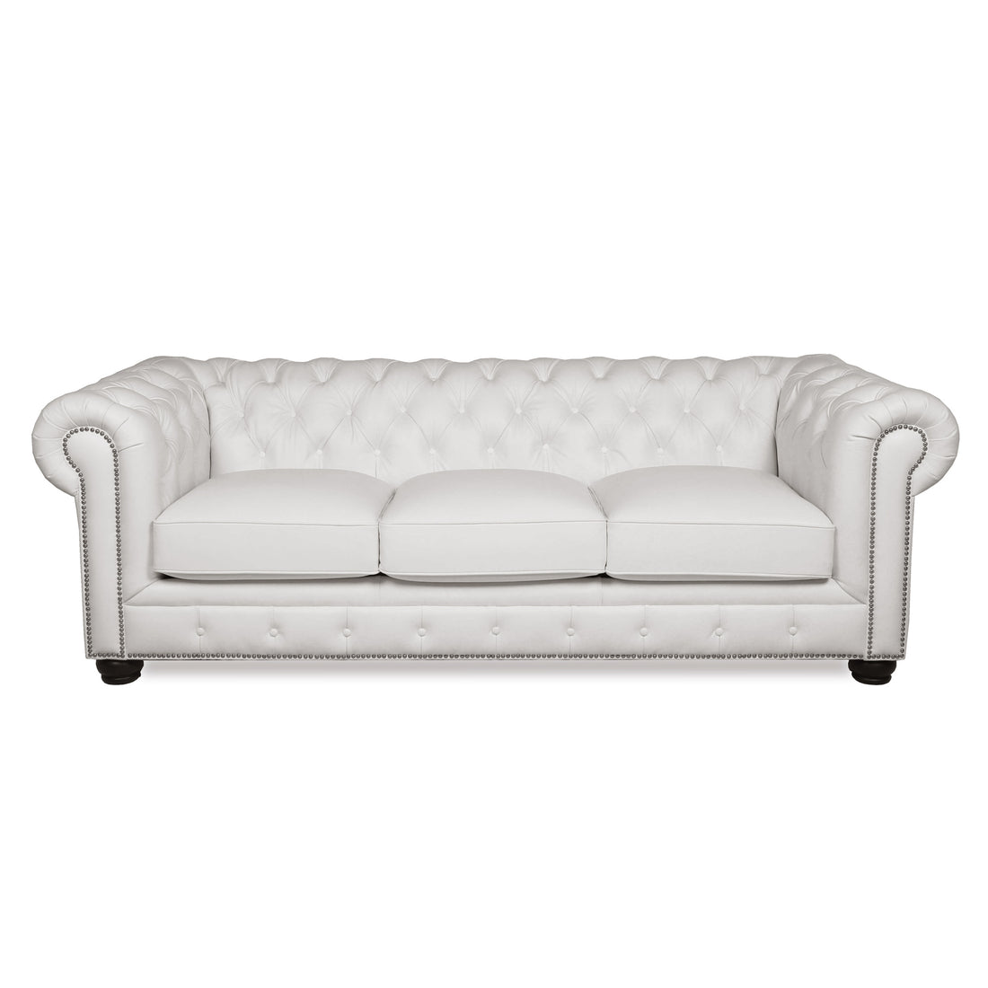 Traditional Tufted Leather Chesterfield Sofa White Leather 3 Seat