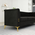 Fx P83 Bk2 Sofa Luxurious Black Velvet Sofa With Gold Legs Modern Chesterfield Design, Tufted Upholstery, 3 Seat Couch For Living Room And Office Black Velvet 3 Seat