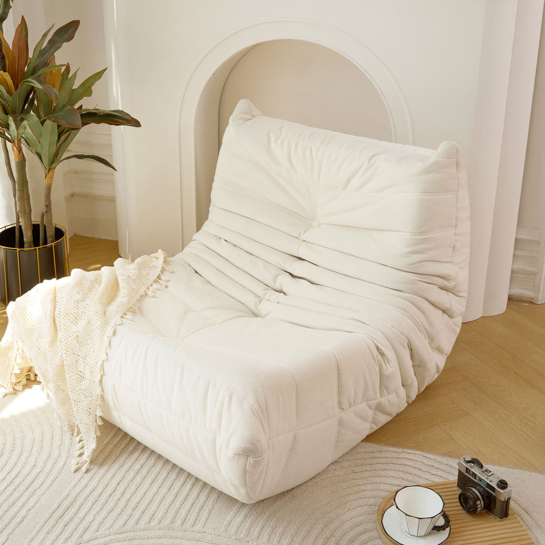 No Installation Bean Bag Chair Big Beanbag Chair For Adults Bean Bag Lounger Foam Chair For Home, Apartment, Living Room Or Gaming Venue Sofa In A Box Off White Polyester Primary Living Space Art Deco Armless Foam Polyester Blend