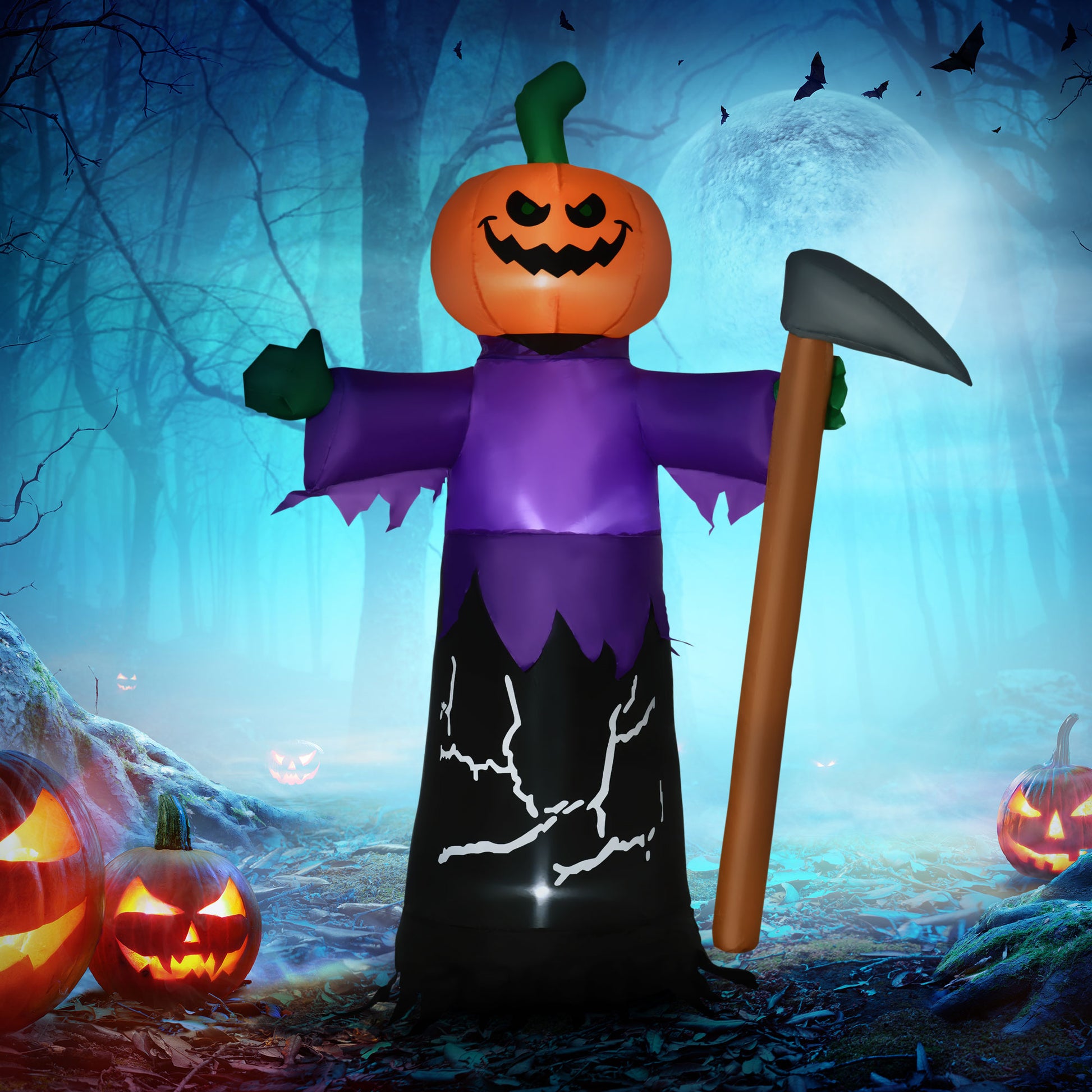 Outsunny 5' Inflatable Halloween Pumpkin Grim Reaper, Blow Up Outdoor Led Yard Display, Waterproof Purple Polyester