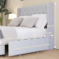 Full Size Bed Frame With 4 Storage Drawers And Wingback Headboard, Button Tufted Design, Light Grey Full Grey Iron,Linen