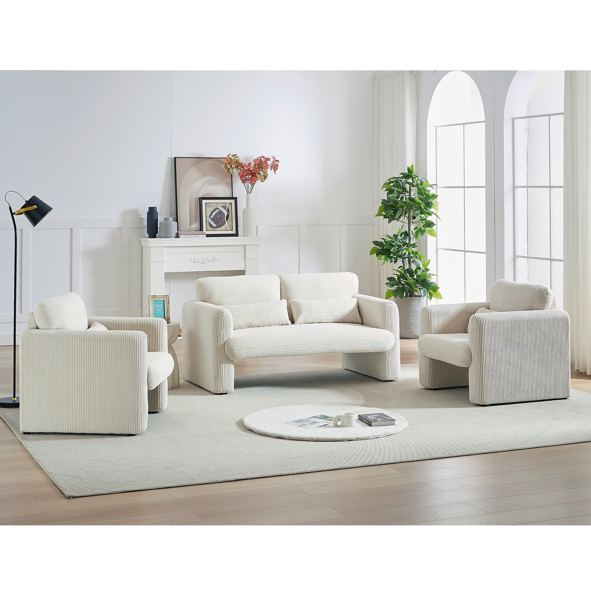 60"Corduroy Fabric Sofa, Modern Lounge Chairs Loveseat Sofa With Support Pillowfor Apartment, Office, Living Room & Bedroom Beige Corduroy 2 Seat