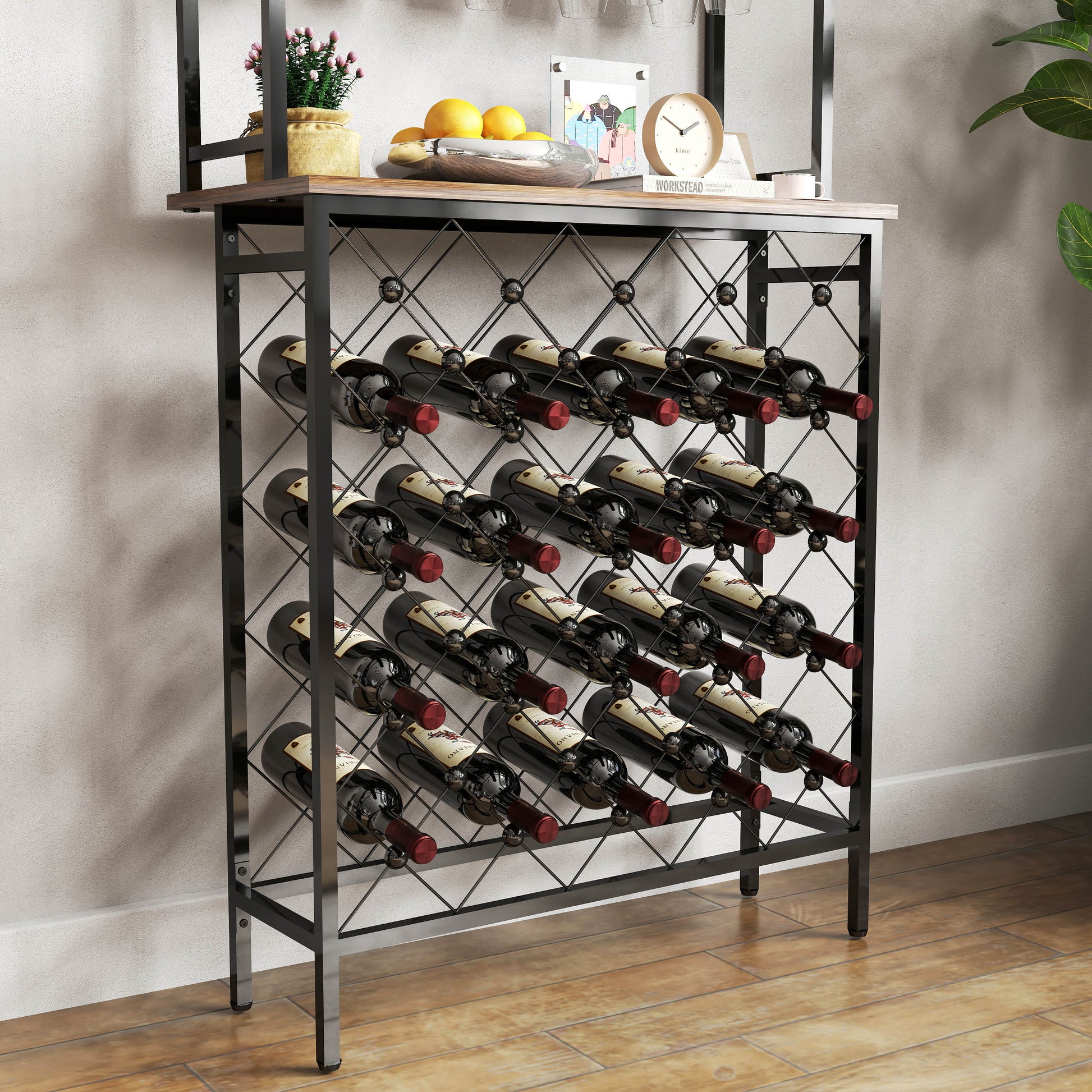 Industrial Wine Rack Bar Table, 3 Tier Liquor Bottle And Glass Holder With Storage Shelves, Metal And Wood Wine Organizer For Home Kitchen, Dining Room, And Living Room Black Brown Kitchen American Design Metal