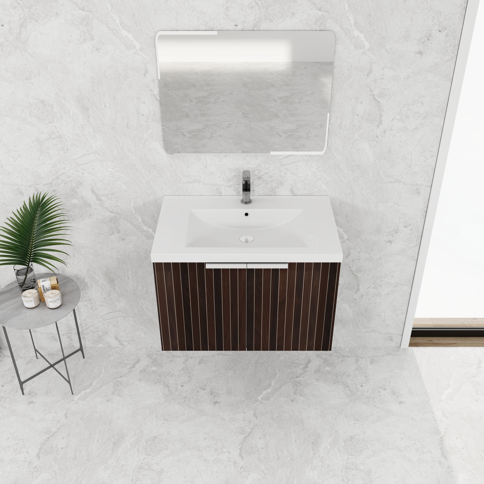 30 Inch Bathroom Vanity With Resin Sink,Soft Close Doors,Float Mounting Design Silver Brown Stripe Bathroom Modern Plywood Plywood