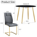 1 Table And 4 Chairs, A Modern Minimalist Circular Dining Table With A 40 Inch Black Imitation Marble Glass Tabletop And Gold Plated Metal Legs, And 4 Modern Gold Plated Metal Leg Chairs. Black Gold Seats 4 Glass