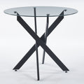 Black Dining Table With Cross Metal Leg And Tempered Glass,Modern Space Saving Kitchen Table For Living Room Black Glass Metal