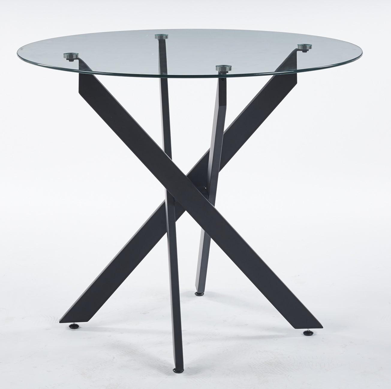 Black Dining Table With Cross Metal Leg And Tempered Glass,Modern Space Saving Kitchen Table For Living Room Black Glass Metal