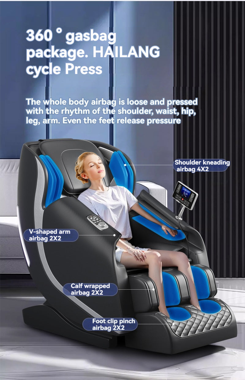 Massage Chair Zero Gravity Full Body Airbags,Bluetooth Speaker,Shiatsu Foot Massage Black Pu Leather