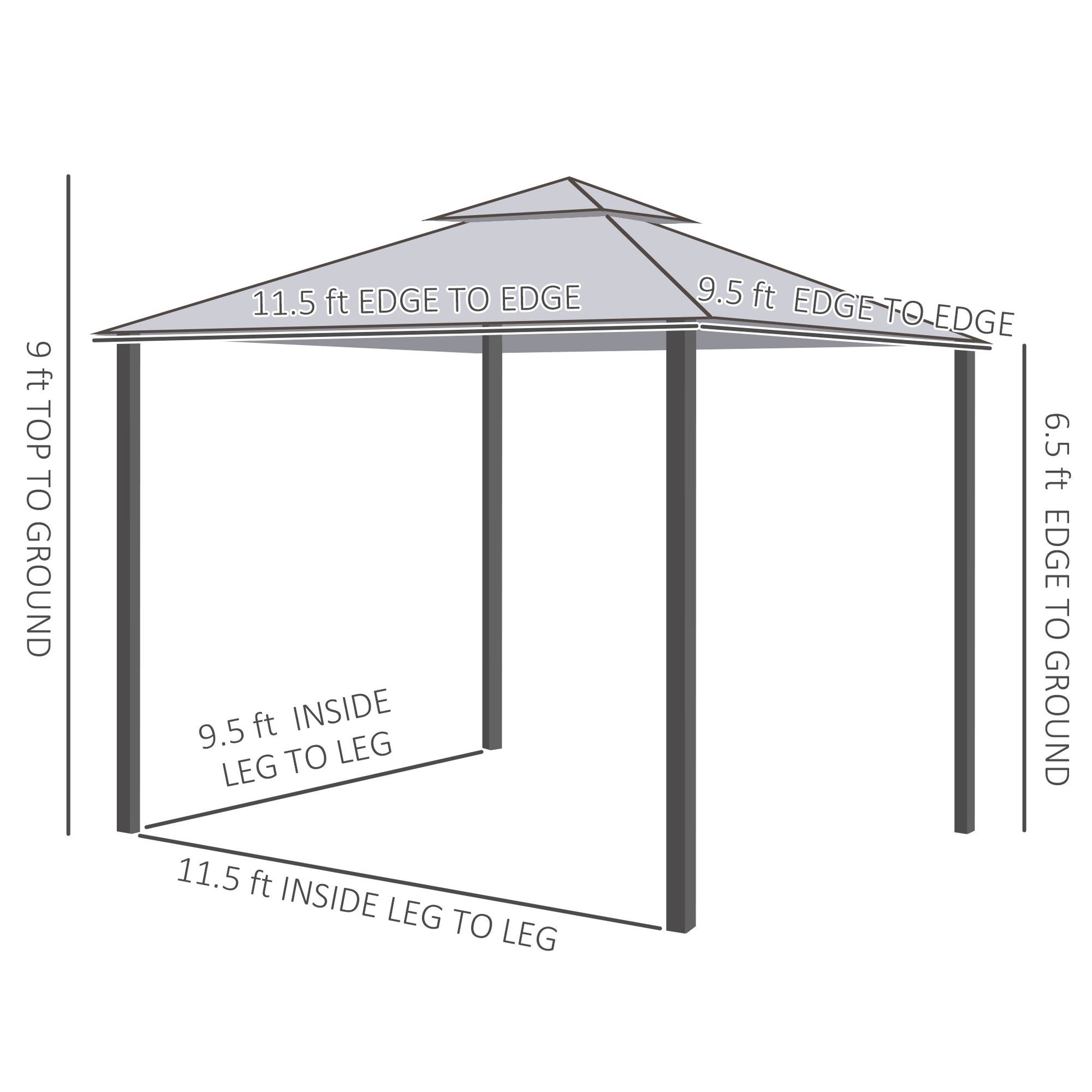 Outsunny 9.6' X 11.6' Patio Gazebo, Outdoor Canopy Shelter With 2 Tier Roof And Netting, Steel Frame For Garden, Lawn, Backyard, And Deck, Gray Grey Polyester