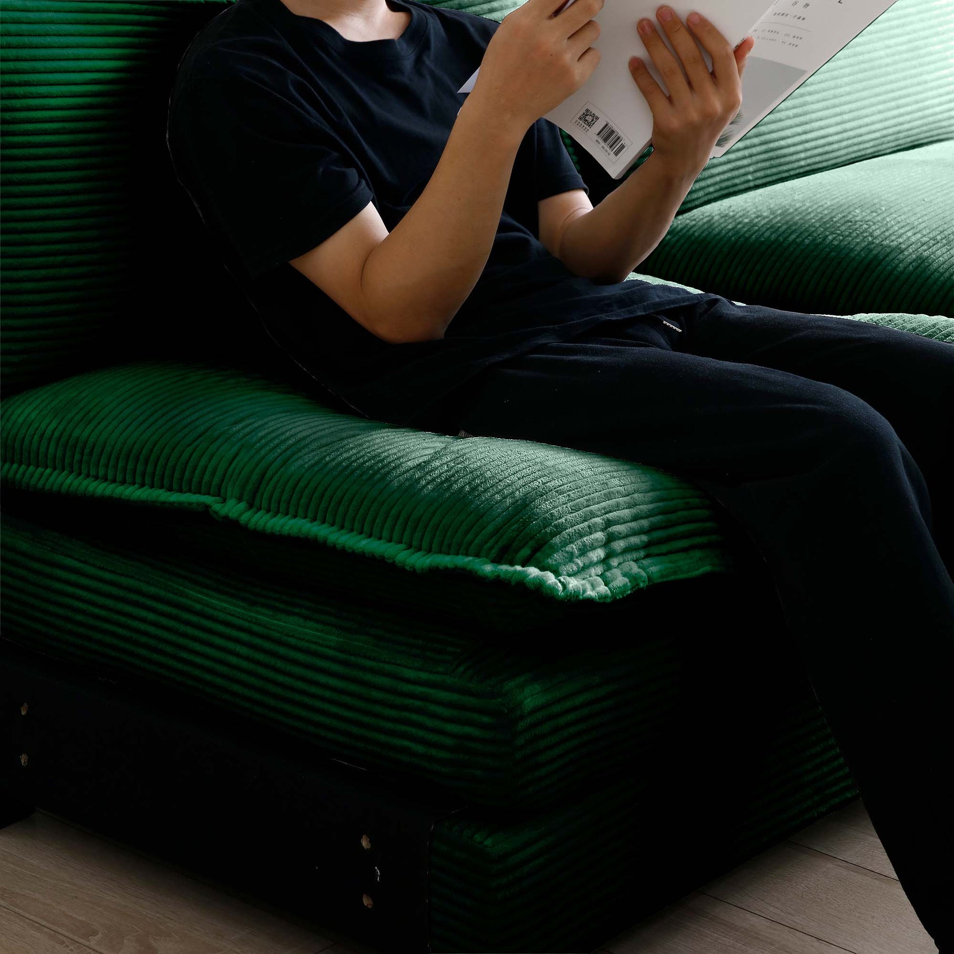 Armless Deep Seat Corduroy Single Sofa, Can Be Used With Combined With Alternative Armrest And Combined With Alrmess 2 Seater Sofas ,Green Corduroy Fabric Green Corduroy 1 Seat