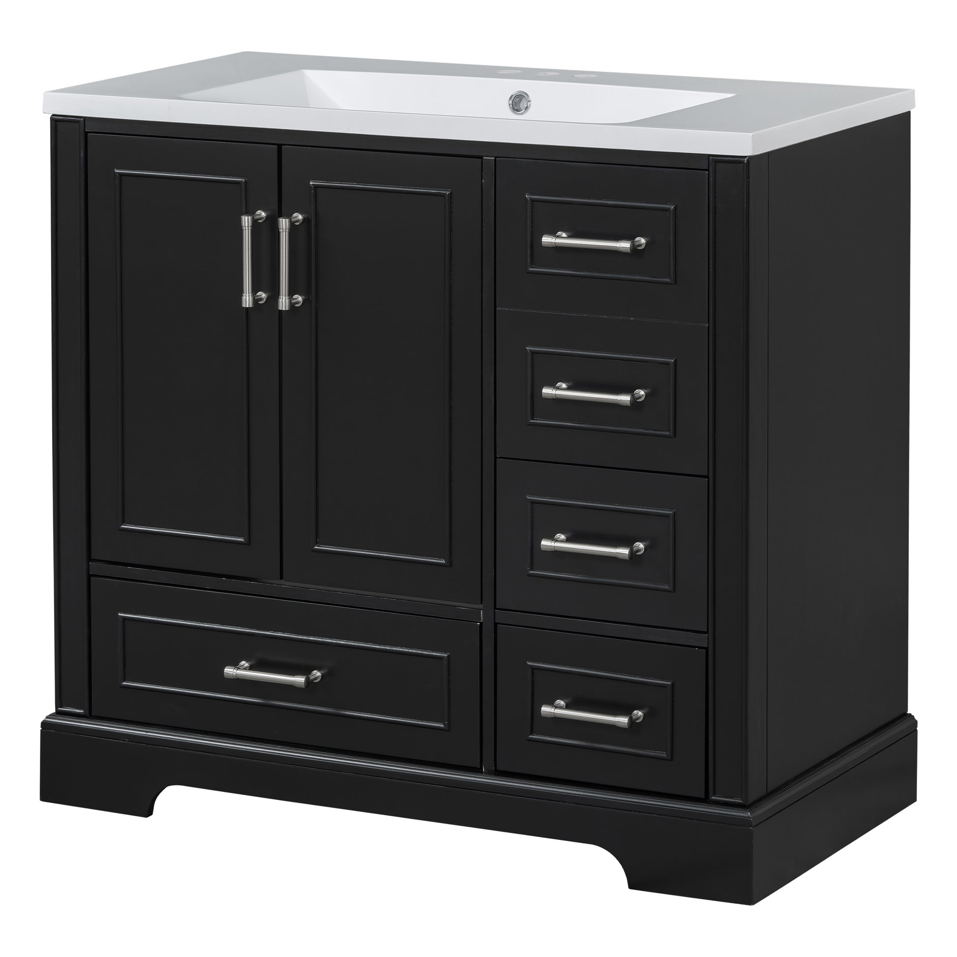 36 Inch Traditional Bathroom Vanity With Resin Sink Combo Set, Black Bathroom Cabinet With Two Doors And Four Drawers Black Bathroom Solid Wood Mdf Resin