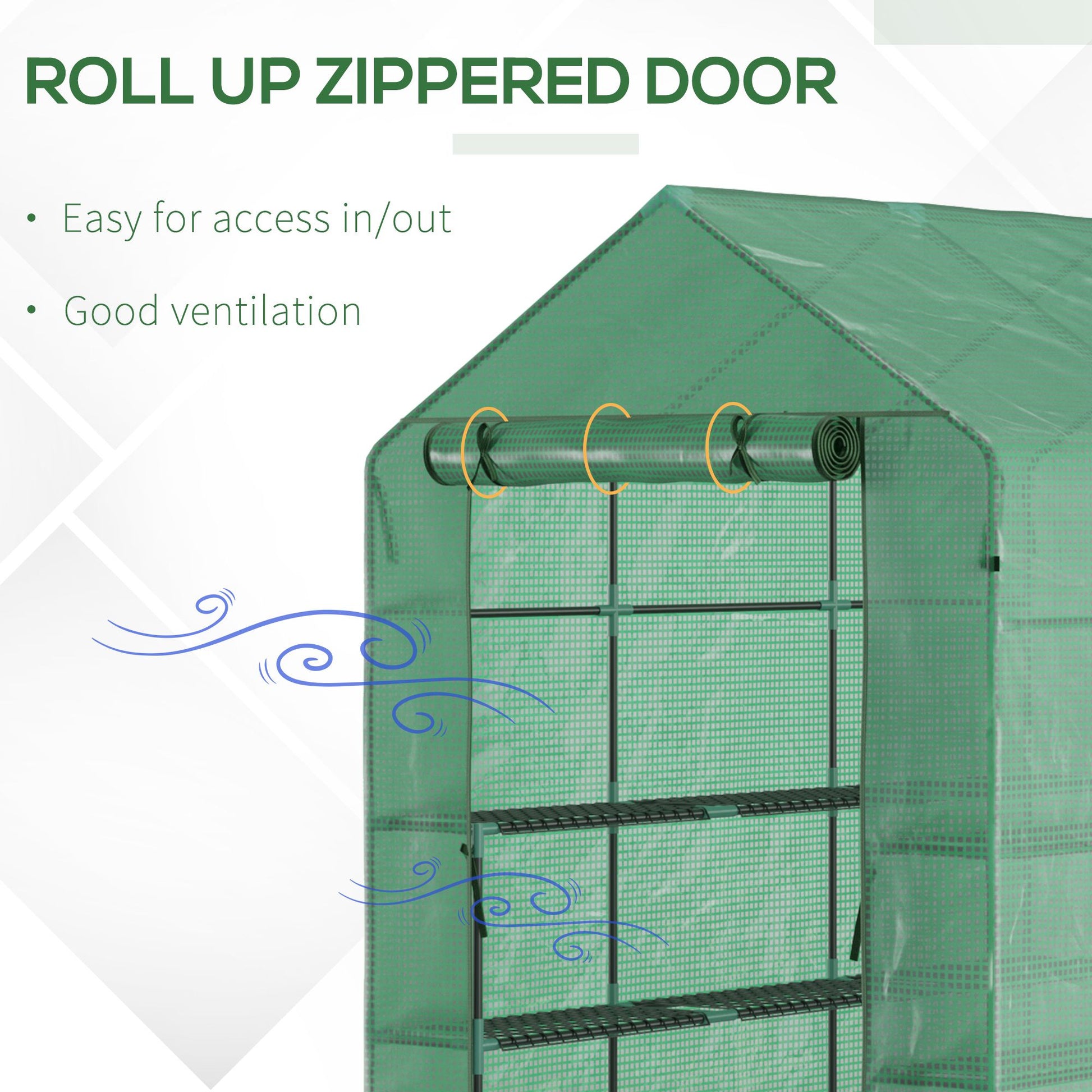 Outsunny 7' X 5' X 6.5' Walk In Greenhouse, Pe Cover, 3 Tier Shelves, Steel Frame Hot House, Roll Up Zipper Door For Flowers, Vegetables, Saplings, Tropical Plants, Green Green Steel