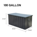 100 Gallon Outdoor Storage Deck Box Waterproof, Large Patio Storage Bin For Outside Cushions, Throw Pillows, Garden Tools, Lockable Dark Gray Dark Gray Steel
