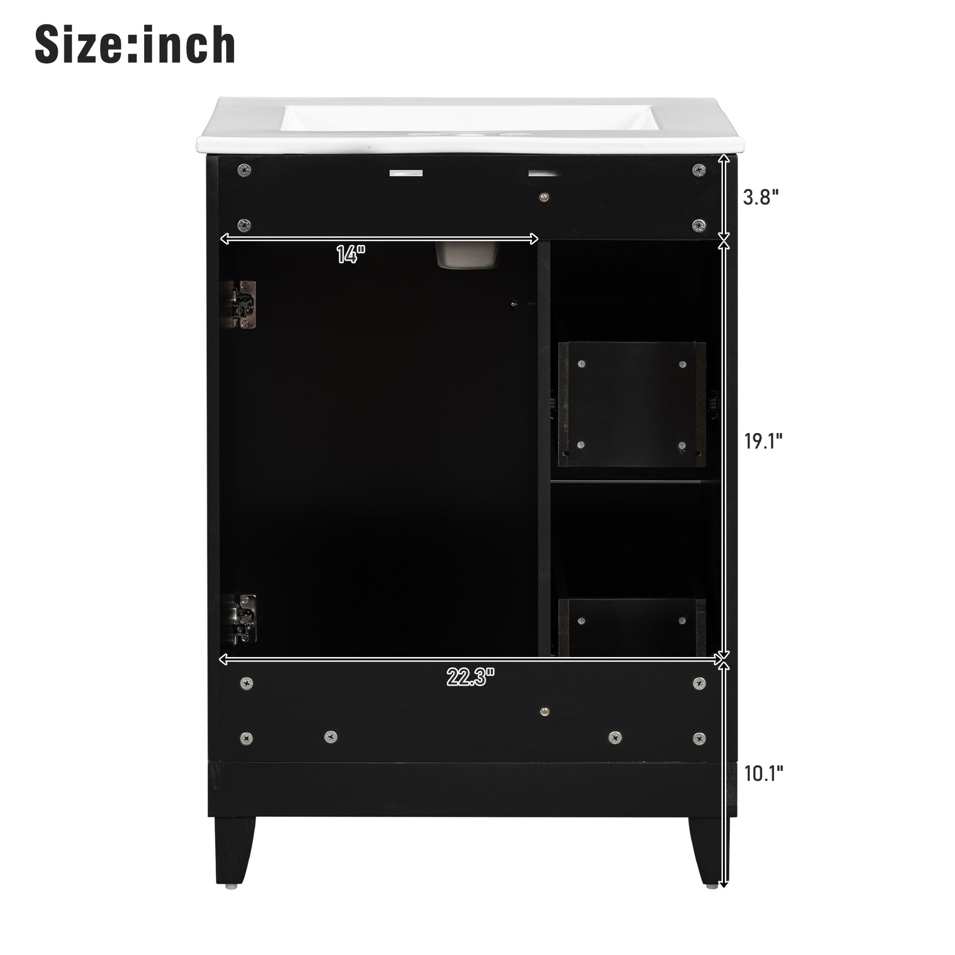 24 Inch Bathroom Vanity Cabinet With Ceramic Sink, 2 Drawers, 1 Door Black Bathroom Solid Wood Mdf