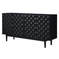 Modern 4 Door Sideboard With Convex Pattern Doors And 2 Silver Handle For Living Room, Dining Room, Kitchen Black Black Mdf