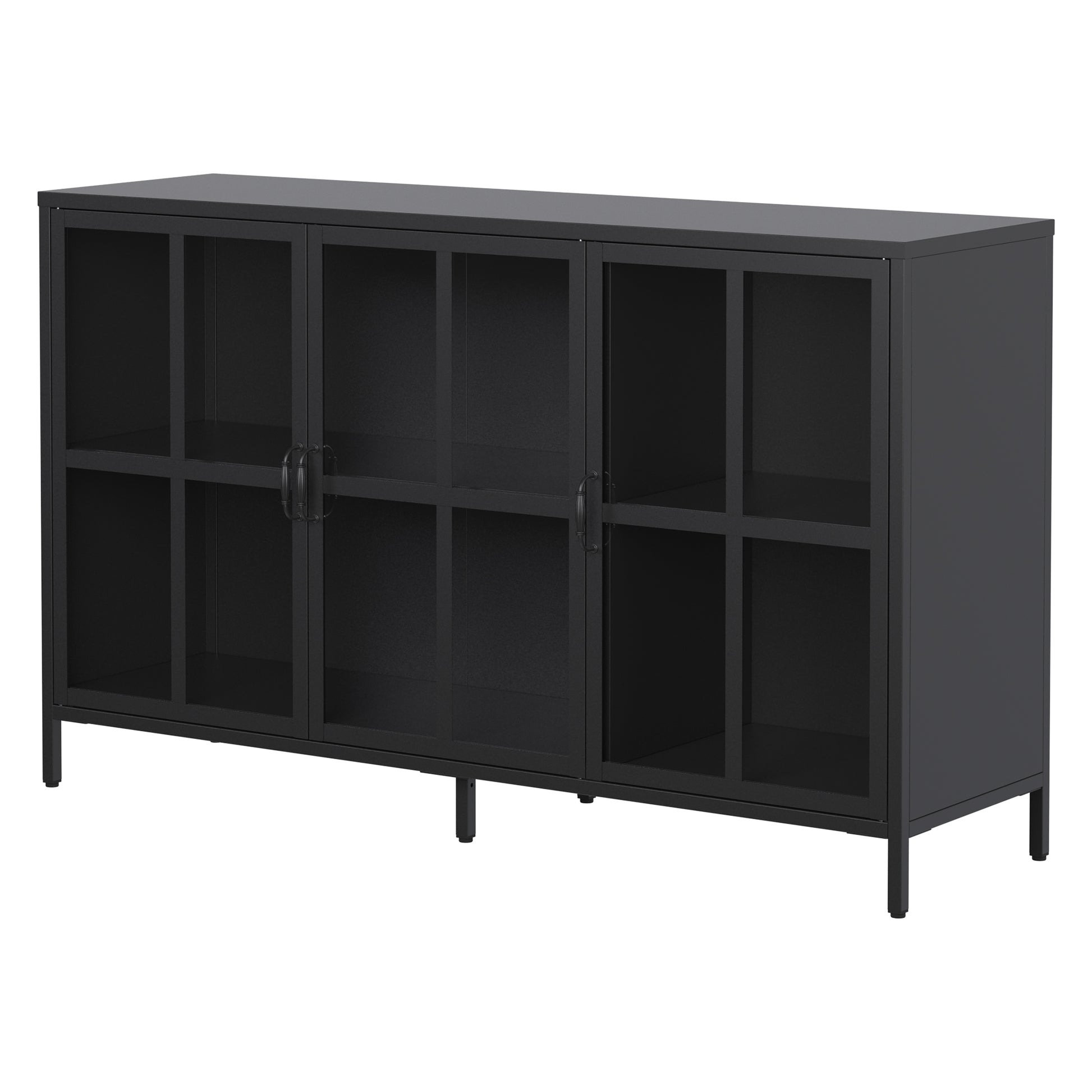 Heavy Duty Metal Modern Sideboard Buffet Cabinet With Storage Premium Steel Storage Cabinet ,Adjustable Feet,Glass Doors,Large Capacity Organizer For Living Room,Bed Room,Dining Room Accent Chests 3 4 Spaces Antique Black Primary Living Space Glass Doors