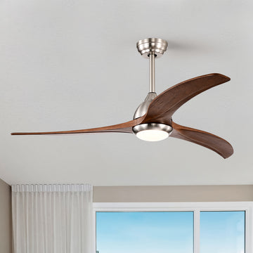 52" Ceiling Fan, Indoor Outdoor Ceiling Fan With Light With Remote Control, Noiseless Reversible Motor, 6 Speed ,3 Colorfor Patio Living Room, Bedroom, Office,Indoor. Stain Nickel Walnut Nickel Contemporary,Farmhouse,Industrial Wood Iron