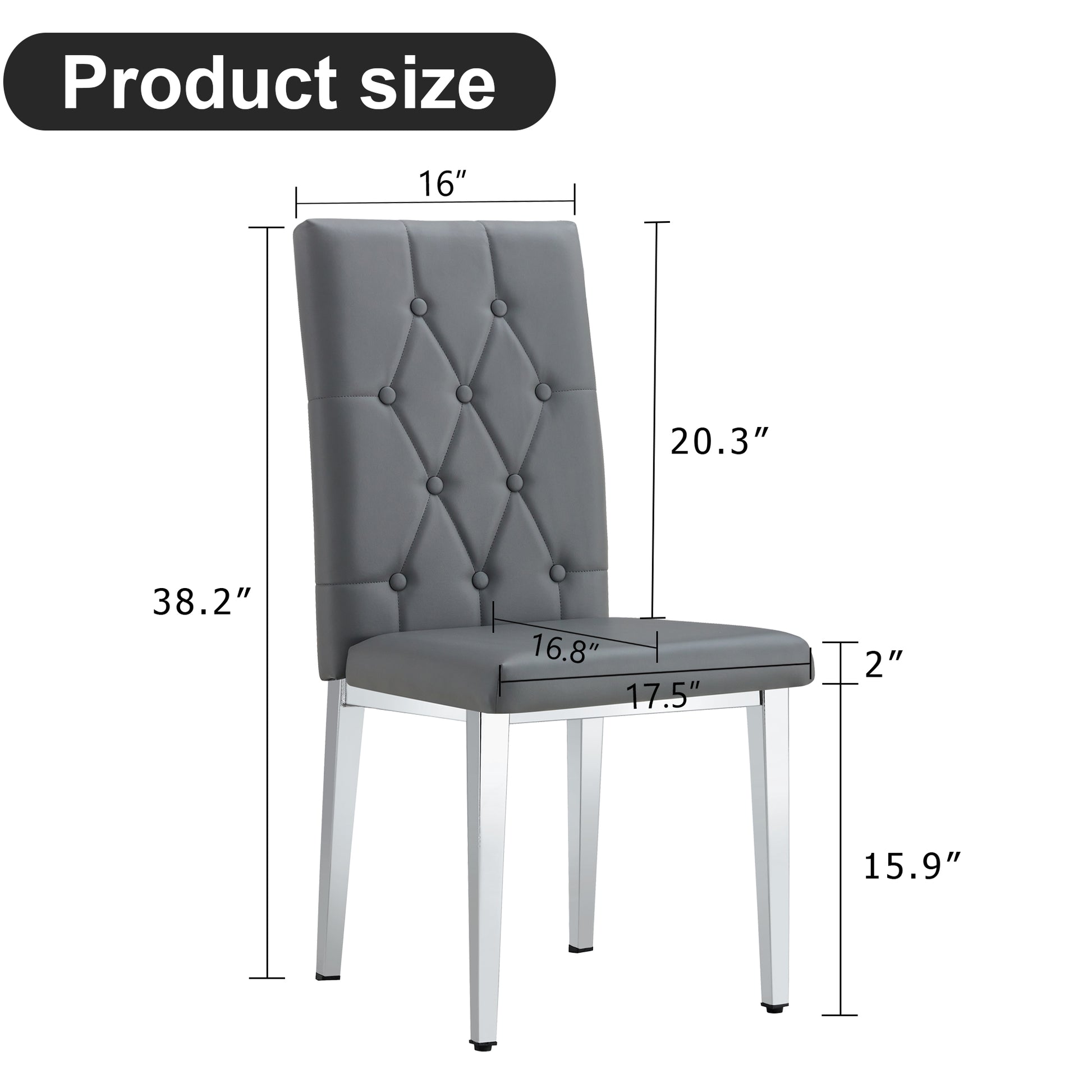 2 Piece Set Of Gray Armless Dining Chairs Brings A Touch Of Elegance And Mystery To The Dining Area With Its Deep Gray Tone,The Grid And Buckle Design Of The Back Add A Vintage Yet Fashionable Touch Gray Set Of 2 Pu