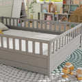 Full Size Floor Bed, Integral Construction With Super High Security Barrier, Door, Children'S Floor Bed Frame, Montessori Wooden Children'S Floor Bed, Support Slat Grey Box Spring Required Full Grey Wood Brown Bedroom American Design,Artsy Pine Bed Frame