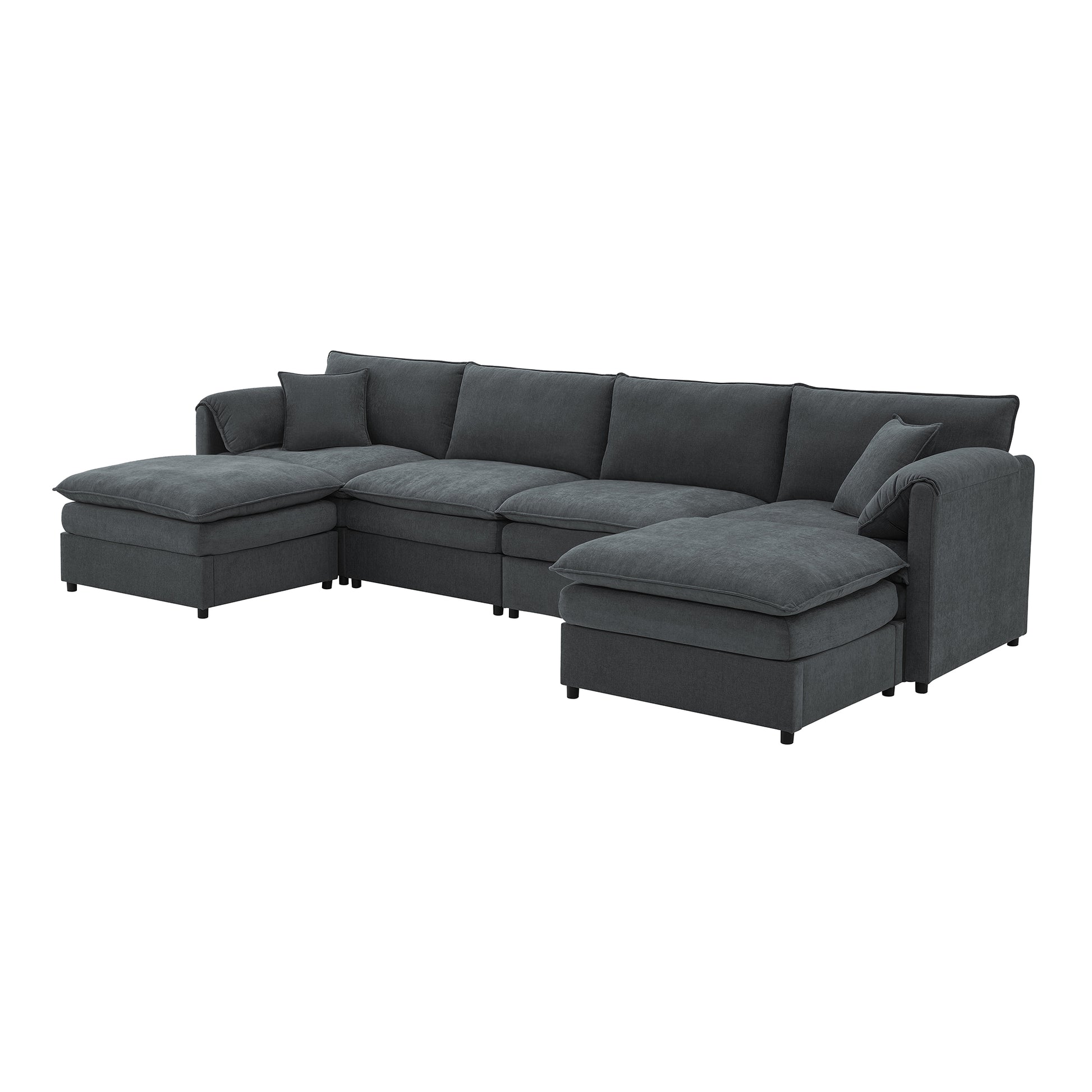 134*66" Chenille Modular Sectional Sofa,U Shaped Cloud Couch Set With Double Cushions ,6 Seat Sleeper Sofa Bed With Ottomans,Oversized Indoor Furniture For Living Room, 3 Colors Dark Gray Chenille 6