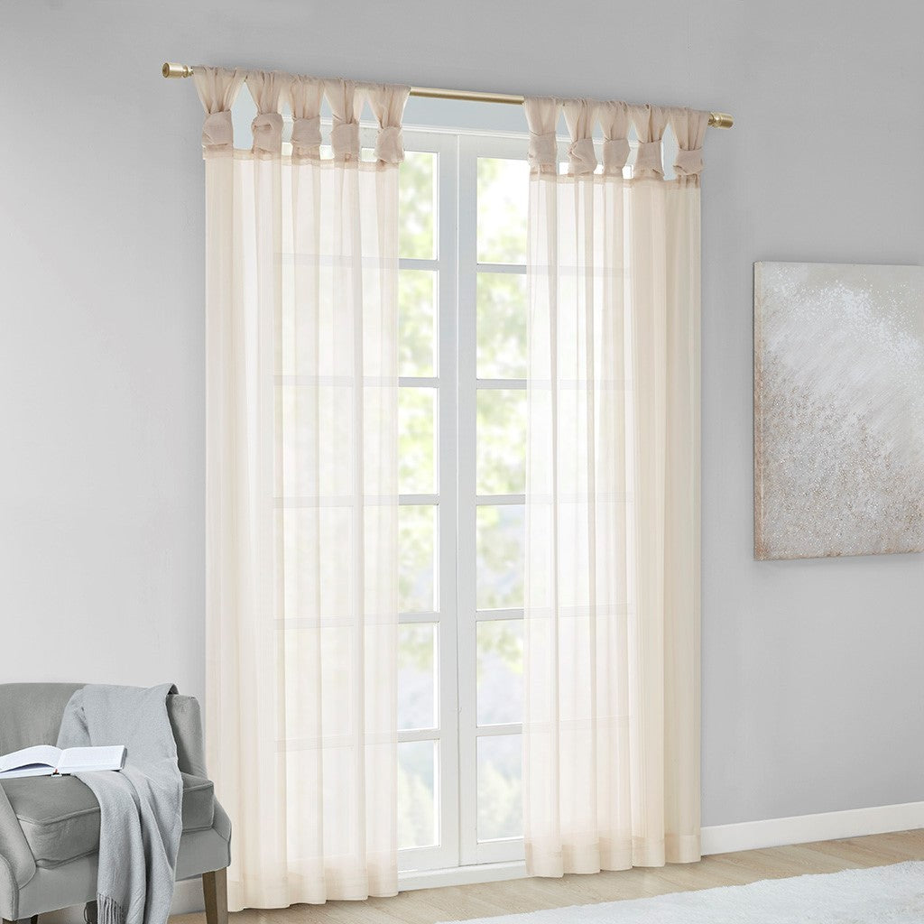 Twisted Tab Voile Sheer Window Pair Ivory Polyester