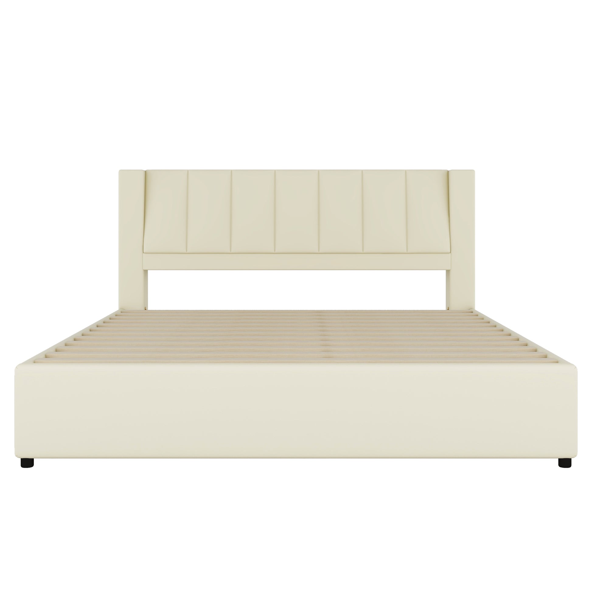 King Size Upholstery Platform Bed With Storage Headboard, 2 Drawers And Trundle,Beige King Beige Upholstered