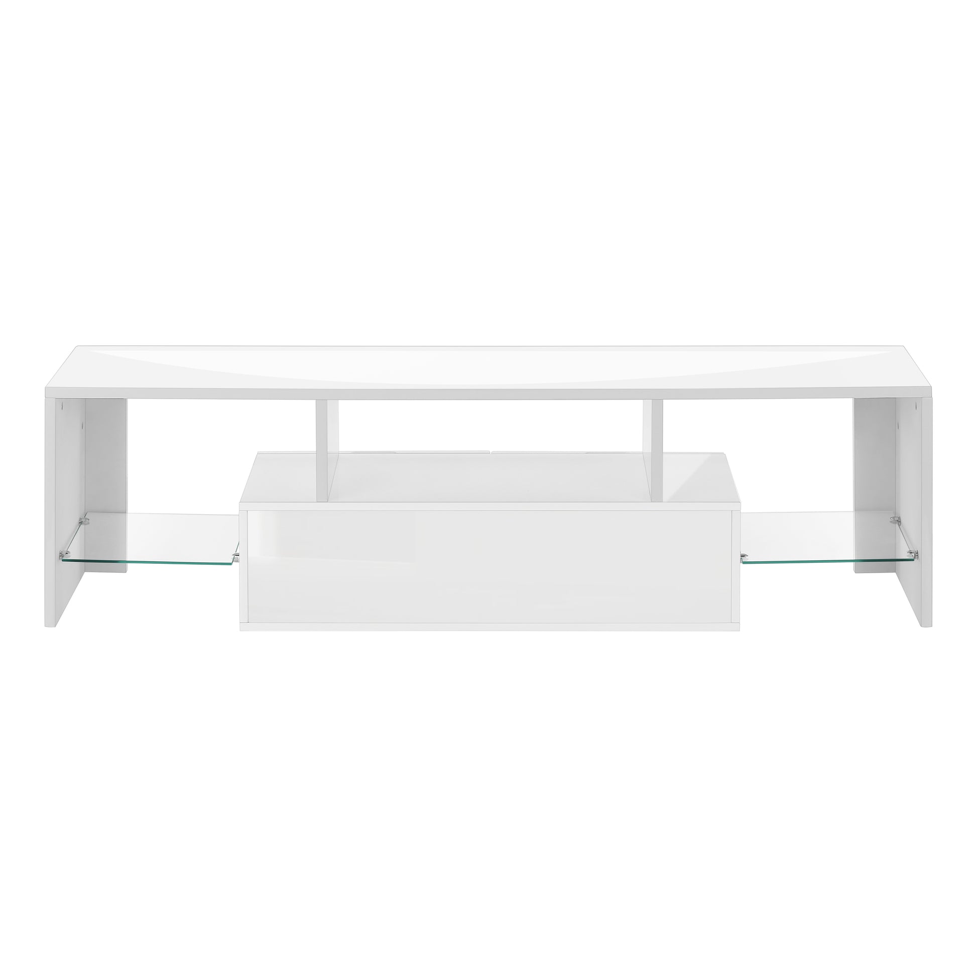 Tv Stand, 63 Inch, Console, Media Entertainment Center, Storage Cabinet, Living Room, Bedroom, Glossy White Laminate, Contemporary, Modern White 80 89 Inches Mdf