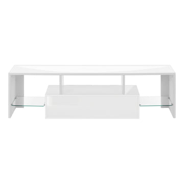 Tv Stand, 63 Inch, Console, Media Entertainment Center, Storage Cabinet, Living Room, Bedroom, Glossy White Laminate, Contemporary, Modern White 80 89 Inches Mdf