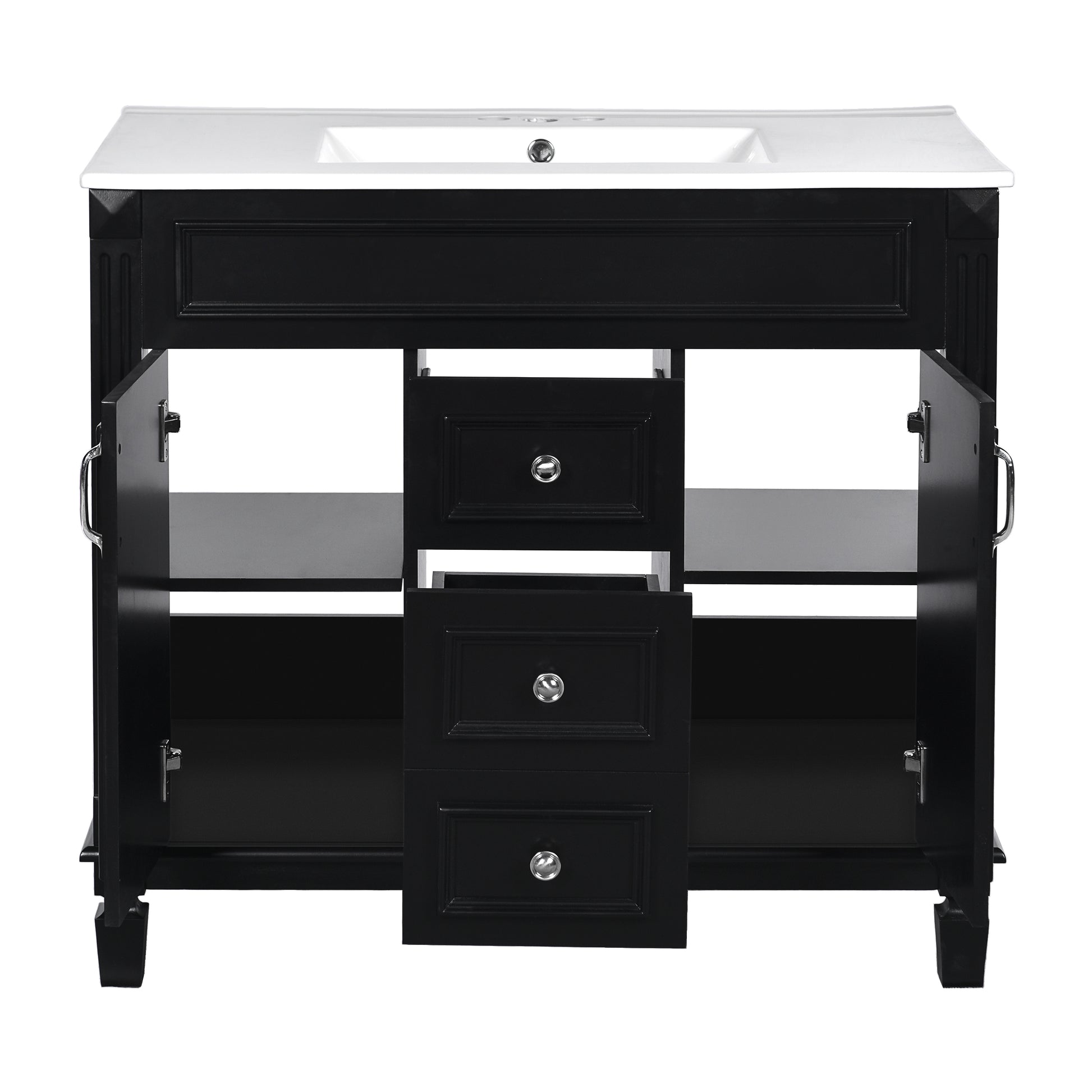 36'' Bathroom Vanity With Top Sink, Modern Bathroom Storage Cabinet With 2 Soft Closing Doors And 2 Drawers, Single Sink Bathroom Vanity Black Bathroom Modern Mdf Ceramic,Solid Wood Mdf