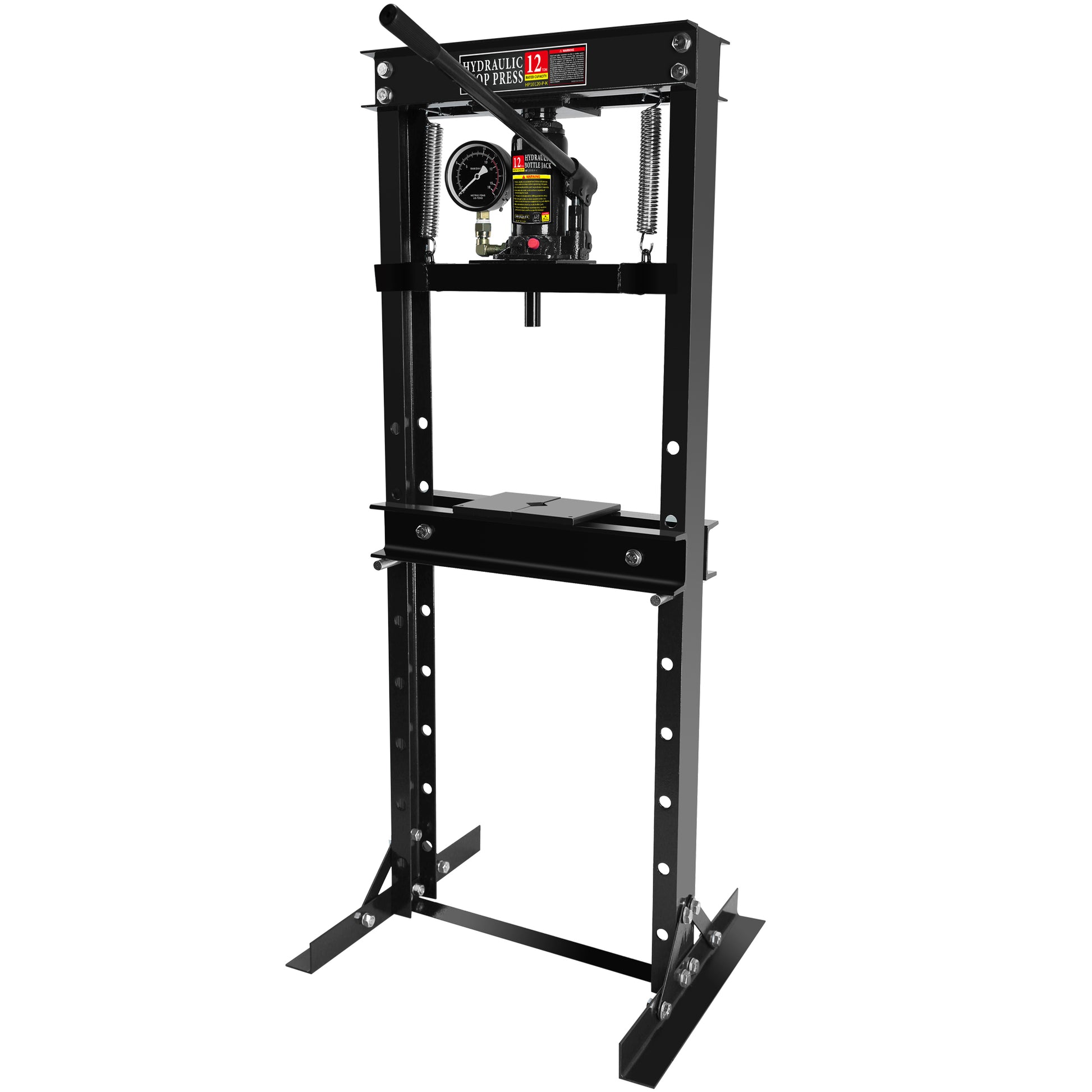 Steel H Frame Hydraulic Garage Shop Floor Press With Stamping Plates, With A Pressure Gauge,12 Ton 24,000 Lb Capacity, Black Black Steel