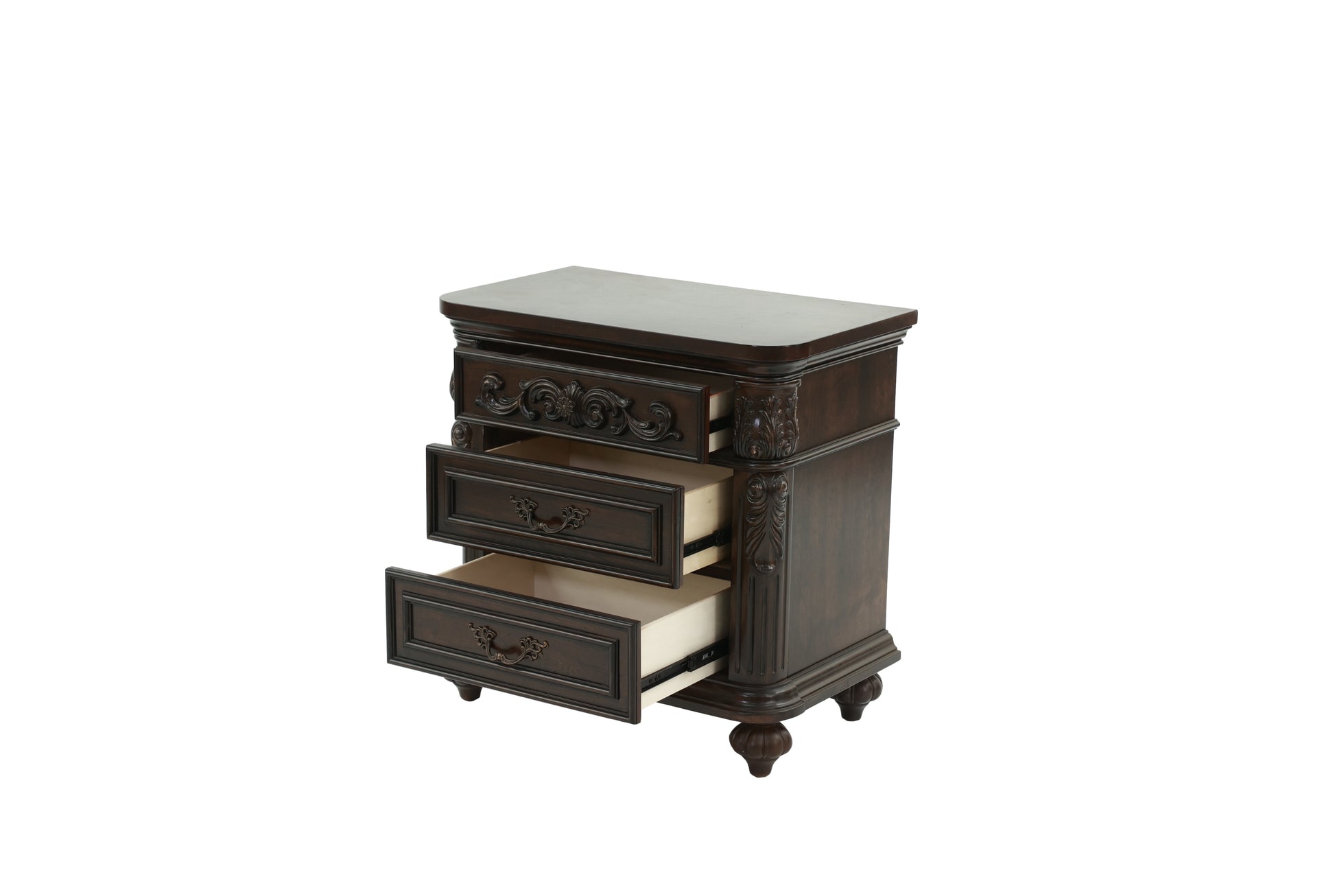 Traditional Antique Walnut 1Pc Nightstand Bedroom Furniture Cherry Veneer 2 Drawers Hanging Pull Bedside Table Walnut Brown 2 Drawers Bedroom Bedside Cabinet Contemporary,Traditional Easy Assembly Particle Board