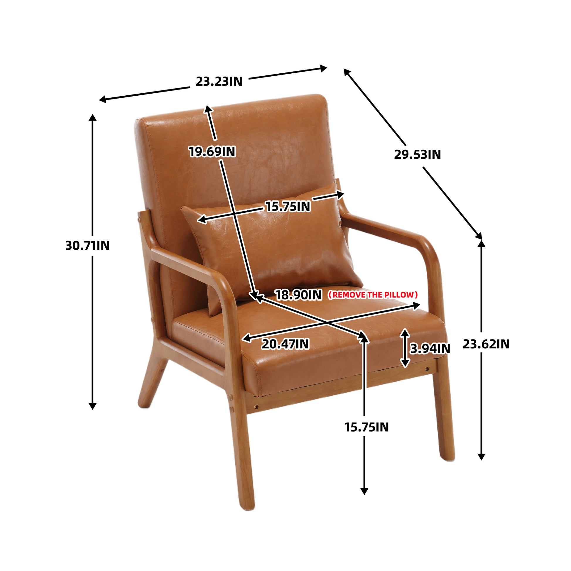 Coolmore Modern Accent Chair, Solid Wood Padding Lounge Armchairs With One Pillow For Living Room, Bedroom, Guest Room Light Brown Pu Light Brown Brown Primary Living Space Modern Rubberwood Foam Pu Leather