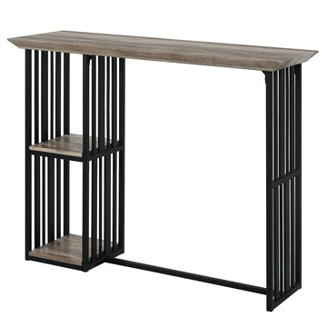 Oak And Sandy Black 2 Shelf Counter Height Table Oak Seats 4 Dining Room Industrial Rectangular Wood Metal Trestle