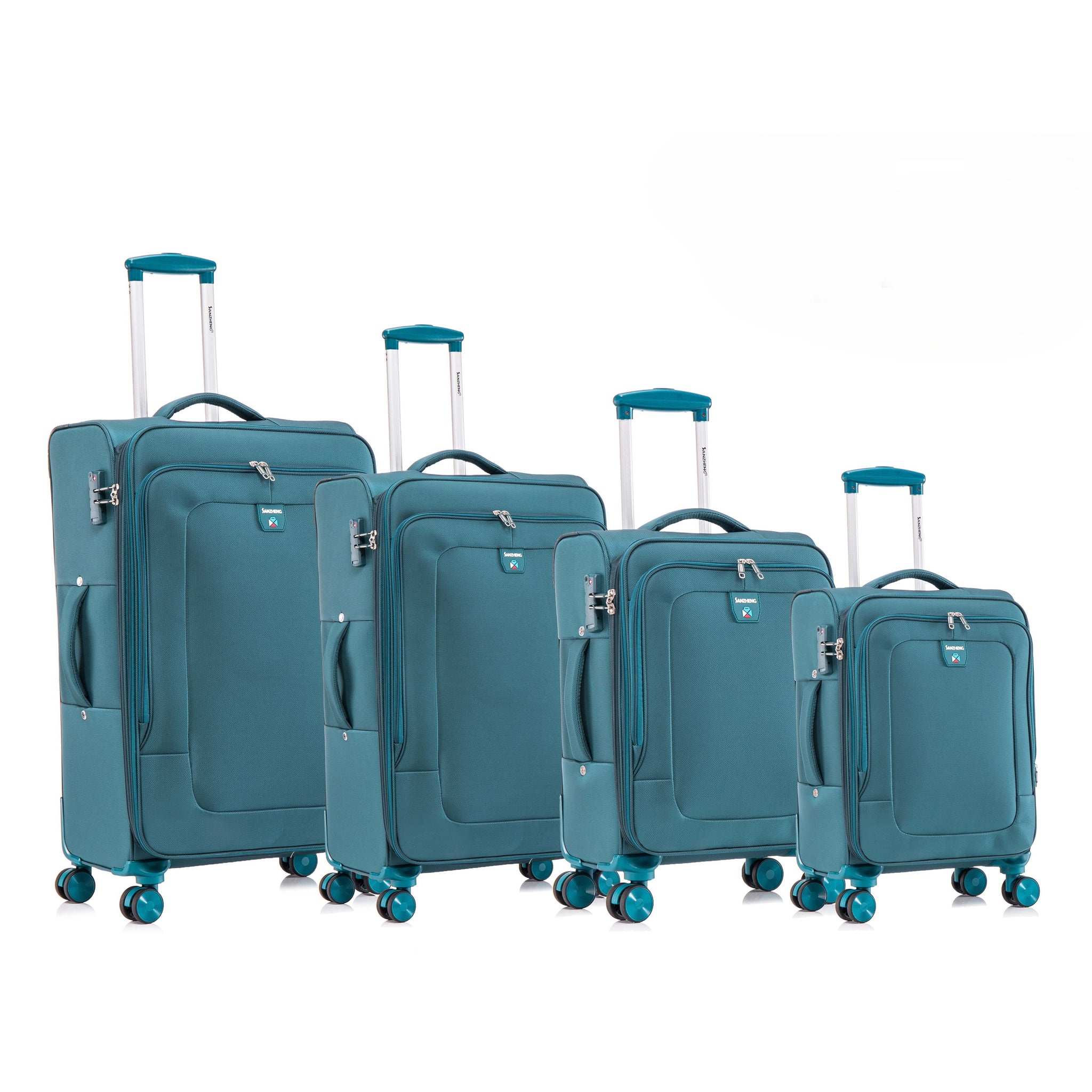 Four Piece Fabric Luggage Set, Expandable Suitcase For Travel, School And Business Trip 20 24 28 32In Dark Green Fabric