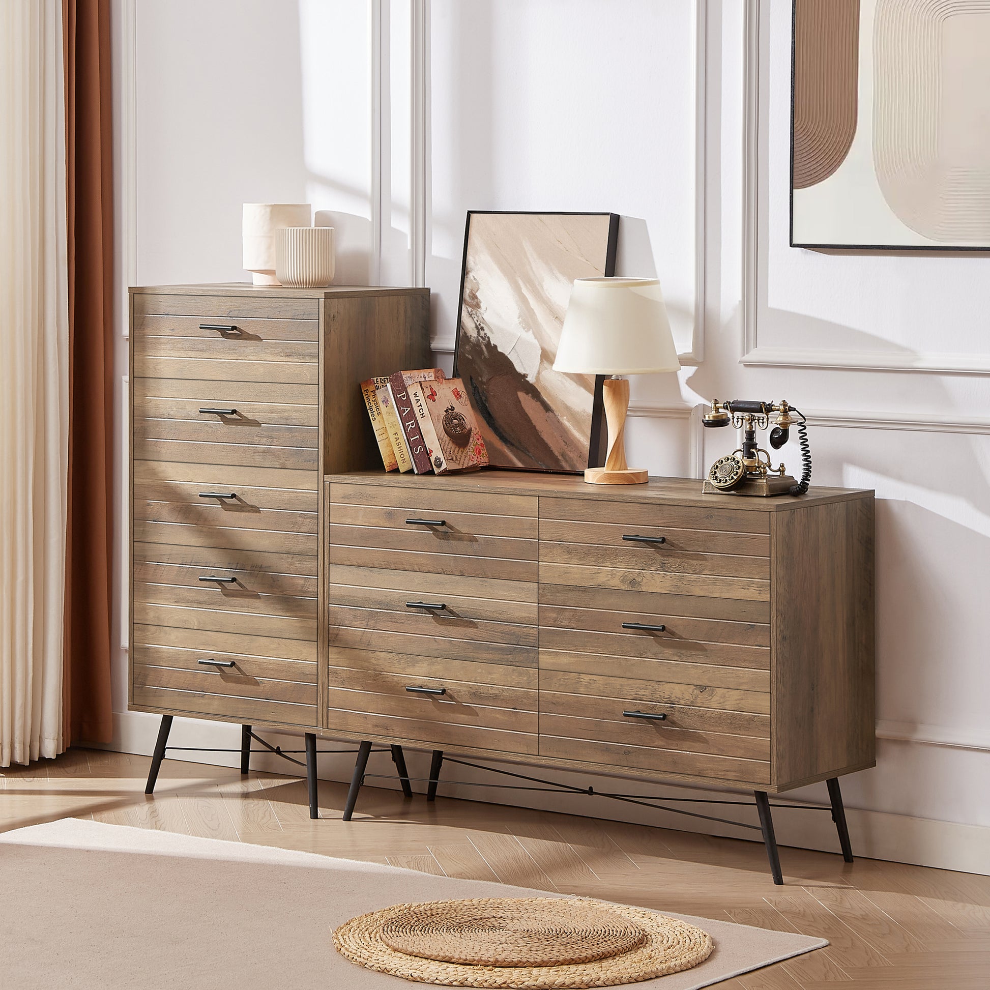 5 Drawer Chest Spacious And Stylish Chest Of Drawers, Dresser For Bedroom, Closet, Hallway, 23.6"W X 15.7"D X 48"H, Rustic Walnut Chest 5 Or More Drawers Walnut Brown Brown Bedroom Rustic,Vintage Particle Board