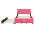 Full Size Upholstered Platform Bed With Trundle And Heart Shaped Decoration, Dark Pink Box Spring Not Required Full Dark Pink Wood Bedroom Bed Frame Faux Leather Upholstered