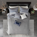 6 Piece Reversible Jacquard Quilt Set With Throw Pillows Navy Full Queen Navy Cotton